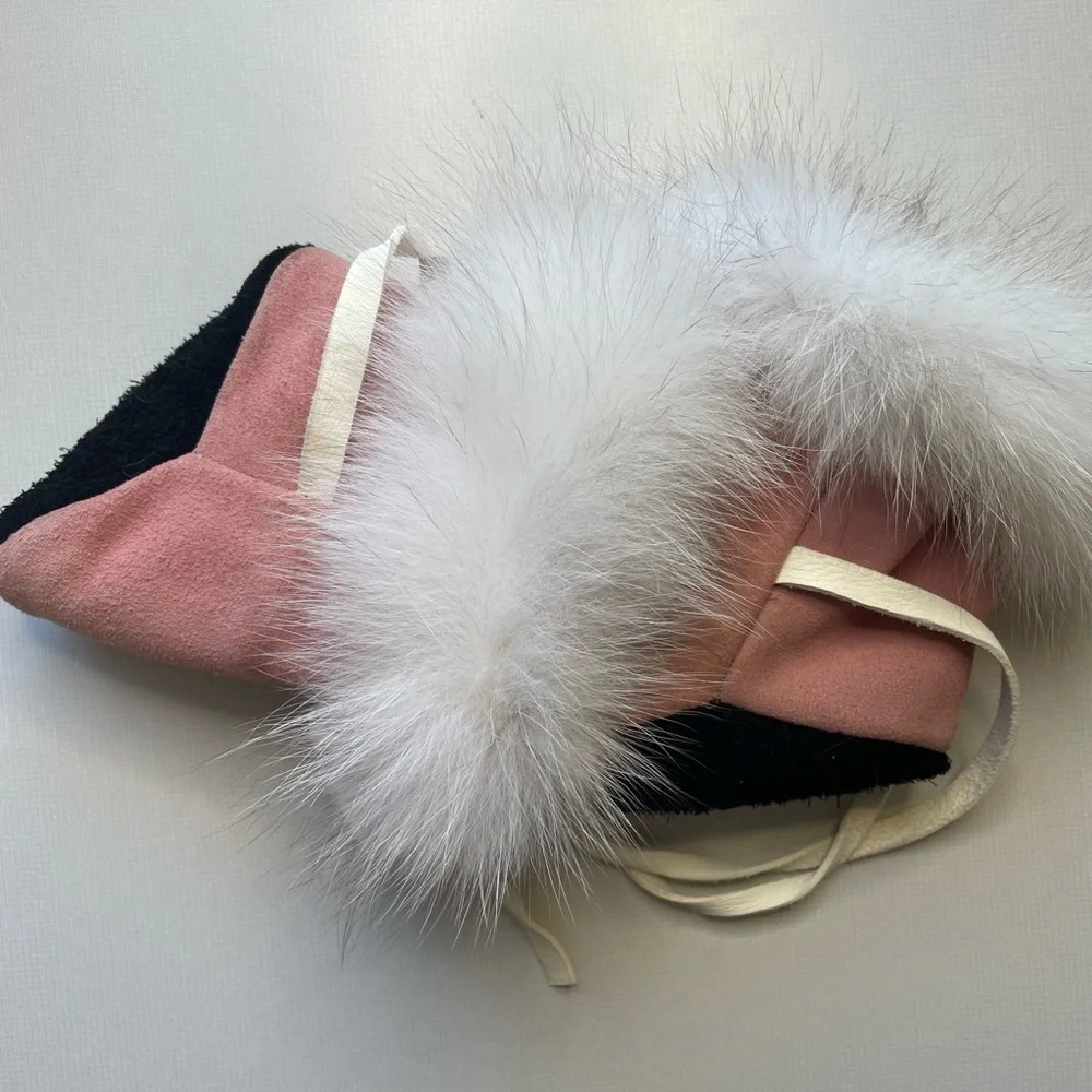 Genuine leather and genuine rabbit fur newborn booties slippers